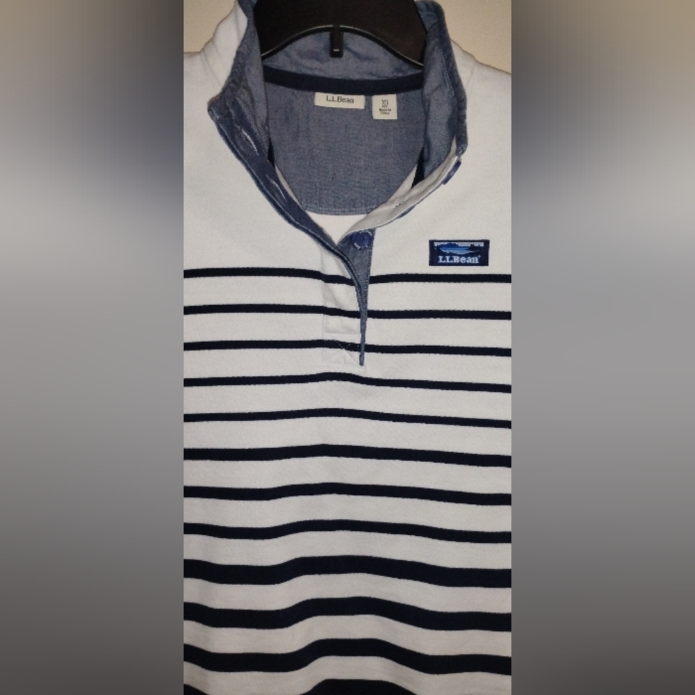 LL Bean Pullover Sweatshirt Womens XS Blue White Striped Mock Neck LS - Picture 10 of 16